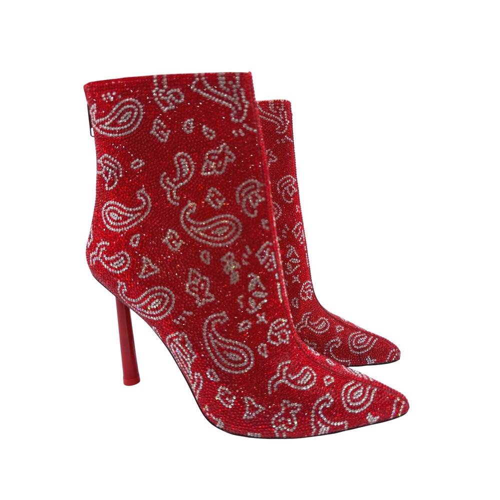 Steve Madden Robyn Booties Women 8.5M Red New Rhinestone Paisley Stiletto